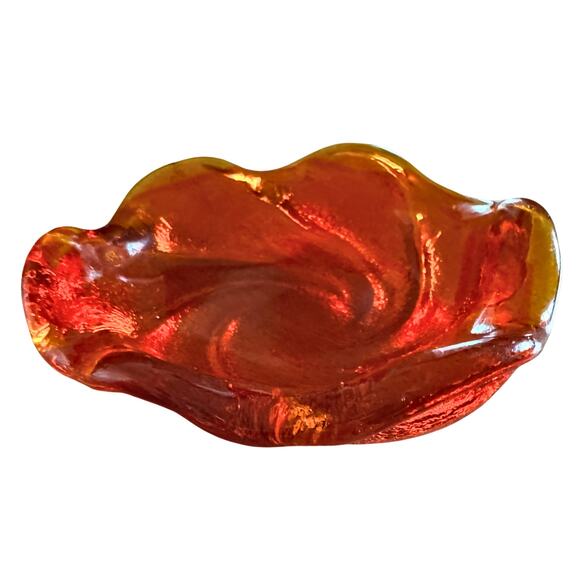 Vintage Amberina Glass Swirl Dish – Retro Orange Red - Picture 10 of 11